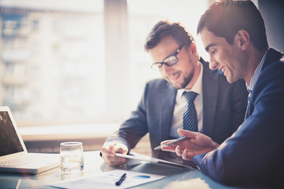 employers using touchpad at meeting